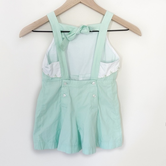 Christian Elizabeth Scalloped Retro Playsuit Hand Embroidered Mint Green sz 5 - Picture 4 of 8